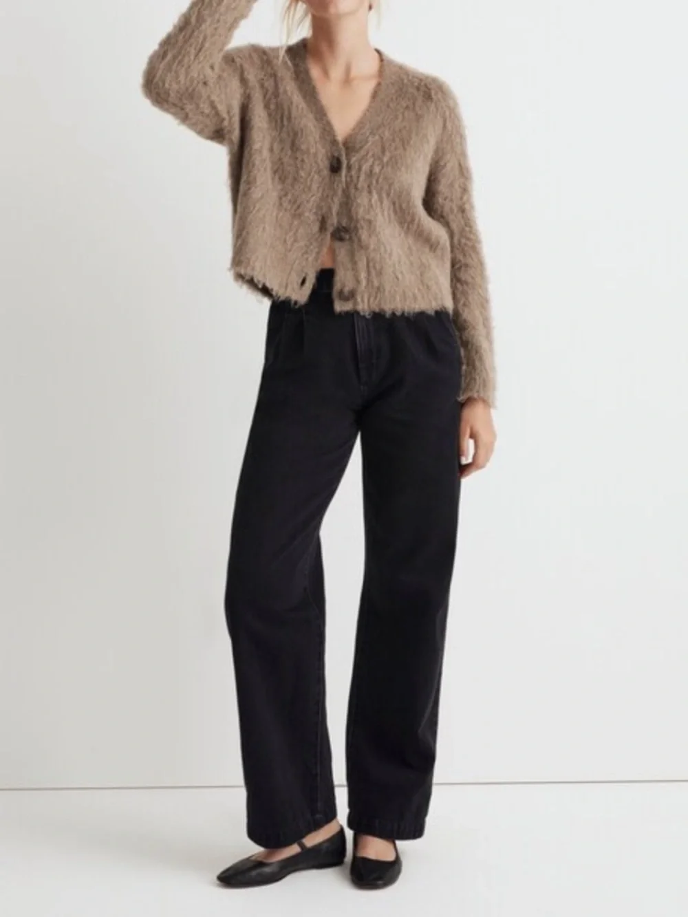 Madewell Brushed V-Neck Cardigan Sweater, Heather Mesquite, Size L